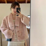 Fashionkova Christmas Gift outfit Gagaok Fur Coat Women Autumn Winter Clothes Korean Fashion Mink Lamb Turn-down Collar Warm Coats Femme Gentle Simple Jacket