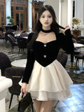 Fashionkova Y2K Mini Princess Dress Women Velvet Patchwork Layered Ruffles A-Line Autumn Spring Elegant Vintage Evening Party Vestidos Mujer