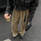 Fashionkova QWEEK Vintage Brown Corduroy Pants Woman Harajuku Baggy Basic Korean Fashion Casual Trousers America Retro Wide Pantalone Winter