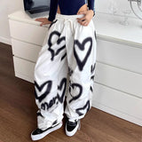 Fashionkova Y2K Love Graffiti Wide Leg Pants Women High Waist Streetwear Loose Drawstring Jogging Trousers Female Korean Casual Sweatpants