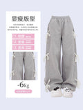 Fashionkova Women's Grey Lace Lace-up Pants Vintage Y2k Harajuku 90s Aesthetic Sweatpants Retro High Waist Wide Trousers 2000s Clothes 2024