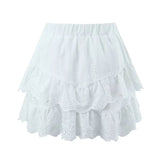 Fashionkova YENKYE New Women Floral Embroidery White Mini Skirt Lady Vintage Elastic Waist Holiday Summer Skirts