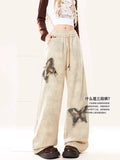 Fashionkova Women High Waist Vintage Straight Pants Autumn New Y2K Casual Pants Streetwear  Butterfly Wide Leg Pants Loose Trouser