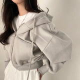 Fashionkova Casual Hood Sweatshirt Women Y2K Zip Up Hoodies Solid Harajuku Long Sleeve Shirt Oversized Crop Tops Female Loose Jackets Coat