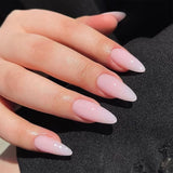 Fashionkova 24pcs Long Almond False Nails French Manicure With Gold Edge Press on Nails Fake Nails DIY Manicure Detachable Nail Tips