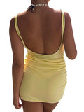 Fashionkova  Women 2 Piece Summer Outfits Sleeveless Backless Tank Bodysuits Ruched Short Mini Skirts Cover Ups Set Beachwear 2024