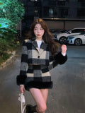 Fashionkova Korean style Sweet Short Plaid Blazer Suit Two Piece Set Summer Women Woollen Casual Chic Cute High Waist Skirt Suits
