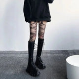 Fashionkova Lolita Gothic Girls Hollow Out Fishnet Stockings Women Fashion Halloween Black Tights Garter Over Knee Socks Sheer Pantyhose