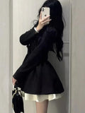 Fashionkova Korean Fashion Black Suit Dress Women Long Sleeve Lapel Autumn Spring Y2K Kawaii Birthday Party A-line Princess Vestidos Mujer