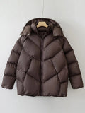 Fashionkova Christmas Gift Outfit  Lady Warm Simple Solid Color Hooded Full Sleeve Cotton Coat Elegant Zipper Stand Collar Down Jacket 2024 New Winter Streetwear