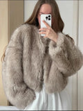 Fashionkova 2024 Autumn Winter New Fashion Gradient Fluffy Fur Coat Women High Street Luxury Faux Fox Fur Jacket Female Overcoats