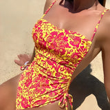 Fashionkova Christmas Gift 2024 Floral String One Piece Swimsuit Backless Sexy Swimwear Women Bathing Suit Female Swimming Summer Beachwear Bodysuit