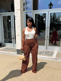 Fashionkova Christmas gift Christmas outfit QFAF Women Wave Ruffles Splicing Wide Leg Pants 2023 Fashion Autumn streetwear see though Trousers