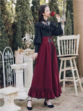 Fashionkova Vintage Gothic Two-Piece Skirt Sets Women Black Lace Ruffle Blouse Lace-up Midi Skirt Autumn New Court Retro Suits Y2k Outfits