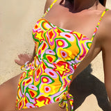 Fashionkova Christmas Gift 2024 Floral String One Piece Swimsuit Backless Sexy Swimwear Women Bathing Suit Female Swimming Summer Beachwear Bodysuit