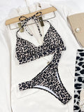 Fashionkova Christmas Gift 2024 Halter String Leopard Two Piece Bikini Swimsuit Women Sexy Swimwear Female Bather Bathing Swimming Swim Suit Beachwear