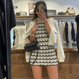 Fashionkova Summer European and American Style Women's Casual Striped High Necked Sleeveless Knitted Vest Dress Temperament Slim Fit Skirt