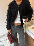 Fashionkova Women Chic Black Hook Line Short Knit Cardigan Fashion Long Sleeve O Neck Button Warm Sweater Winter Straight Lady Knitwear Top