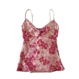 FashionKova-2000s Harajuku Aesthetic Women's Casual Camisole Top Sexy Slim Chic Silk Floral Crop Tops Kawaii Sweet Cute Girly Style Clothing