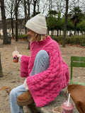 Fashionkova Oversize Twist Sweater Women Chic Turtleneck Long Lantern Sleeve Knitted Street Pullover Holiday Casual Lady Jumper Top Knitwear