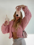 Fashionkova Twist Knitted Cardigan Women Thick Long Sleeve Elegant Solid Casual Sweater 2024 Autumn Loose Short Chic Outwear Coat Tops