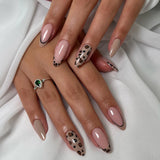 Fashionkova 24pcs short and medium-sized false nails pink almond nail,sexy leopard print design, press on nails,suitable for women and girls