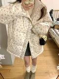 Fashionkova Christmas Gift outfit Gagaok Winter Coat Korean Fashion Parkas Sweet Floral Printed Stand Collar Warm Jackets Female Gentle Ropa De Invierno Mujer