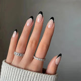 Fashionkova 24pcs French False Nails Almond Head Summer Style Glitter Design Fake Nail Patch Full Cover Wearable Women Press on Nail Tips