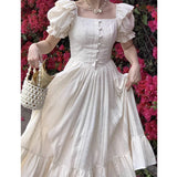 Square Collar White Dress Summer Fashion Puff Sleeve Ruffle Dress for Women 2024 Chic Vintage Maxi Dresses 2024  New