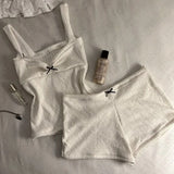 FashionKova-American retro Harajuku Y2K emo girls casual two-piece suit slim chic fashion solid color bow camisole top Fairycore mini shorts