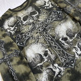 Fashionkova y2k Gothic Grunge Cross Skull Print T-shirt for Women Fall Long Sleeve 90s E Girl Vintage Mall Goth Pullovers Emo Alt Tops