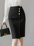 Fashionkova High Waist Pencil Skirts Women New Arrival 2023 Summer Korean Style Solid Color Office Lady Knee-length Elegant Skirt W1351