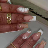 Fashionkova 24Pcs Long Coffin False Nails with Star Rhinestones Black Y2K Nail Art French Gradient Full Cover Press on Nail Tips for Girls