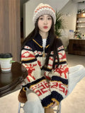 Fashionkova Christmas Gift outfit Gagaok Autumn Winter Coat Knitted Cardigan Christmas Zipper Reindeer Sweater Cardigans Versatile Warm Ladies Top Jacket