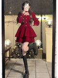 Fashionkova Christmas outfit Christmas Red Dress Female Hepburn Style Temperament Long Sleeved Slim Velvet French Dress Autumn Winter Sweet Holiday Outfit