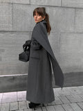 Fashionkova Women Fashion Scarf Collar Wool Blend Coat 2024 Autumn Winter New Single Breasted Overcoat Female Oversize Chic Street Outerwear