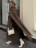 Fashionkova Women Fashion Scarf Collar Wool Blend Coat 2024 Autumn Winter New Single Breasted Overcoat Female Oversize Chic Street Outerwear