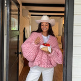 Fashionkova Twist Knitted Cardigan Women Thick Long Sleeve Elegant Solid Casual Sweater 2024 Autumn Loose Short Chic Outwear Coat Tops