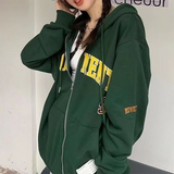 Fashionkova Letter Embroidery Oversized Zip Up Hoodie