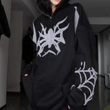 Fashionkova Embroidery Punk Spider Zip Up Hoodie