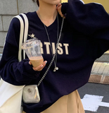Fashionkova Star Logo Striped Side Oversized Sweatshirt
