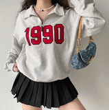 Fashionkova 90s Numbers Embroidered Half Zip Sweatshirt