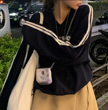 Fashionkova Star Logo Striped Side Oversized Sweatshirt