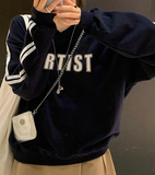 Fashionkova Star Logo Striped Side Oversized Sweatshirt