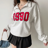 Fashionkova 90s Numbers Embroidered Half Zip Sweatshirt