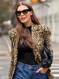 Fashionkova Christmas Gift outfit Fashion Woman Leopard Printed Double Breasted Long Coat Elegant Lapel Full Sleeves High Waist Overcoat New High Street Jacket