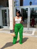 Fashionkova Christmas gift Christmas outfit QFAF Women Wave Ruffles Splicing Wide Leg Pants 2023 Fashion Autumn streetwear see though Trousers