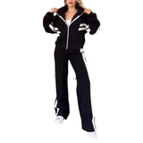 Fashionkova Y2K Striped Zipper Coat+sweatpants Two Piece Set Women Casual Batwing Sleeve Sports Jacket Outfits Autumn Winter Sweatshirt Suit