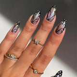 Fashionkova 24pcs French False Nails Almond Head Summer Style Glitter Design Fake Nail Patch Full Cover Wearable Women Press on Nail Tips