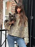 Fashionkova Fashion Leopard Printed Single-breasted Short Jacket Loose O-neck Long Sleeve Warm Coats 2024 Lady Commute High Street Outerwear